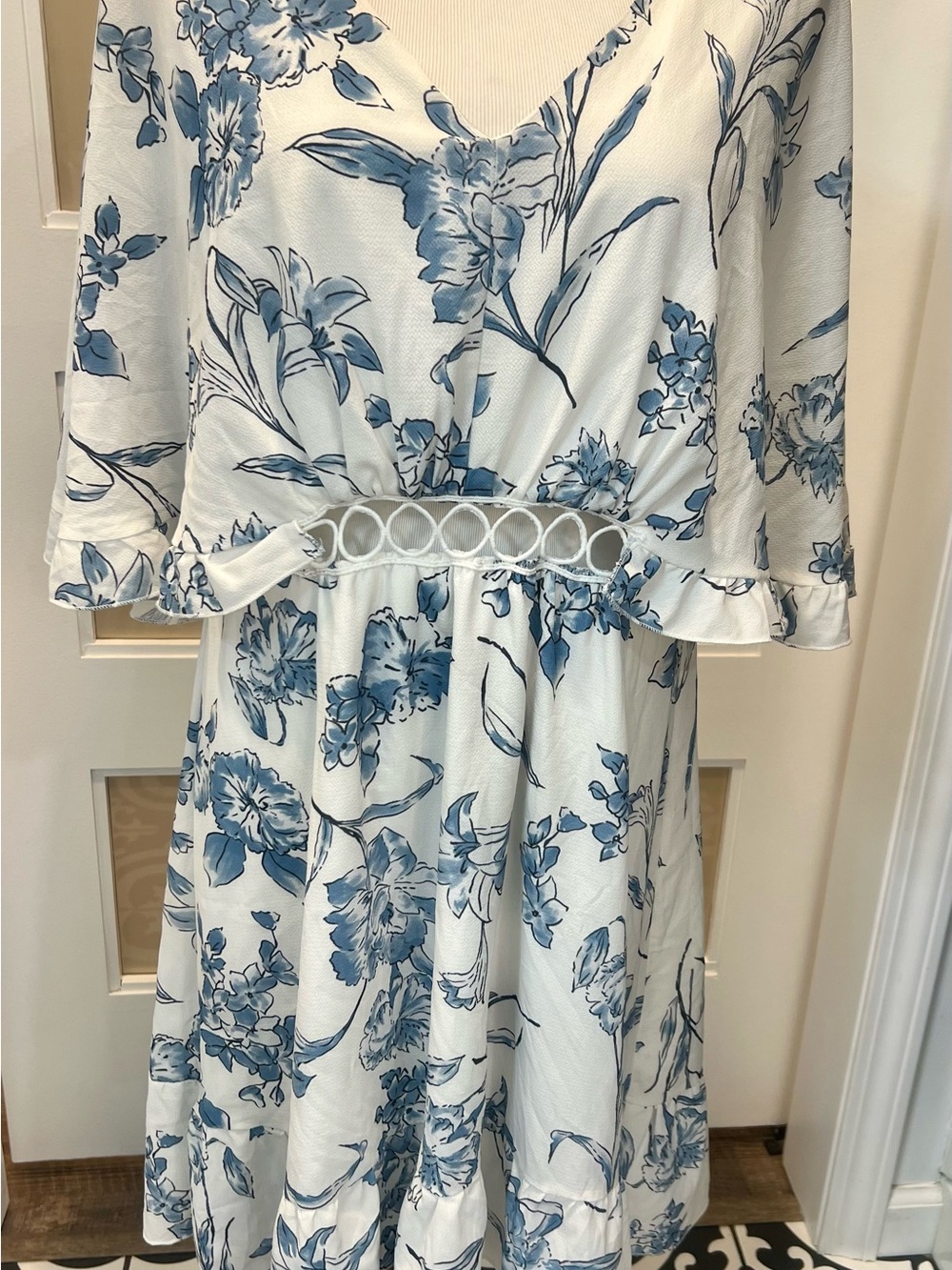 White Dress with Blue Floral Print Size L